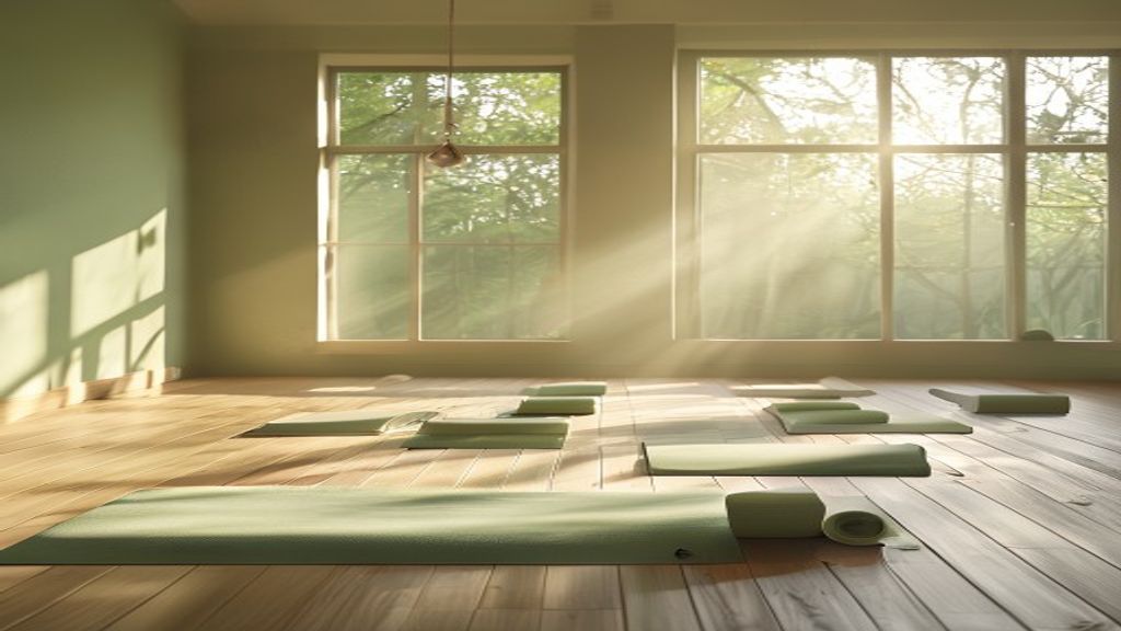Lugn träningsstudio med yogamatta och naturligt ljus